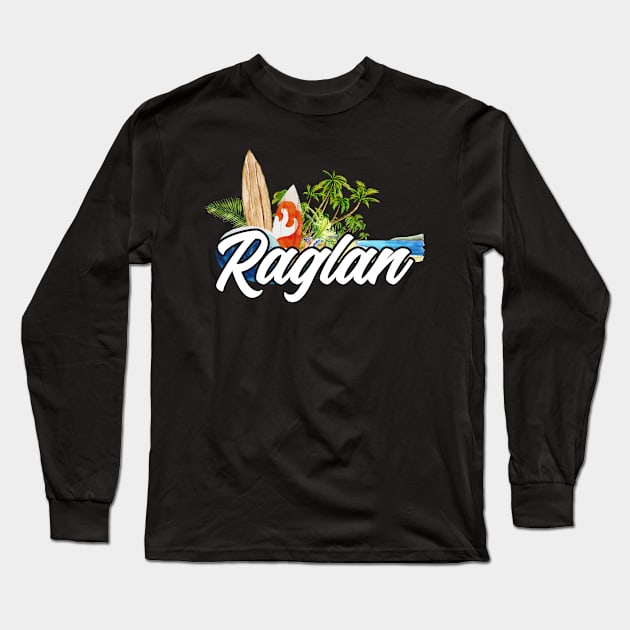 Raglan surf. Surfing the waves of Raglan . Perfect present for mother dad friend him or her Long Sleeve T-Shirt by SerenityByAlex